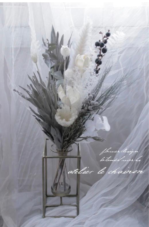 花のある暮らしの始めの一歩セット〜生花もドライフラワーも〜モーヴピンクのブーケとアイアン×ガラスベースとセットで | 10枚目