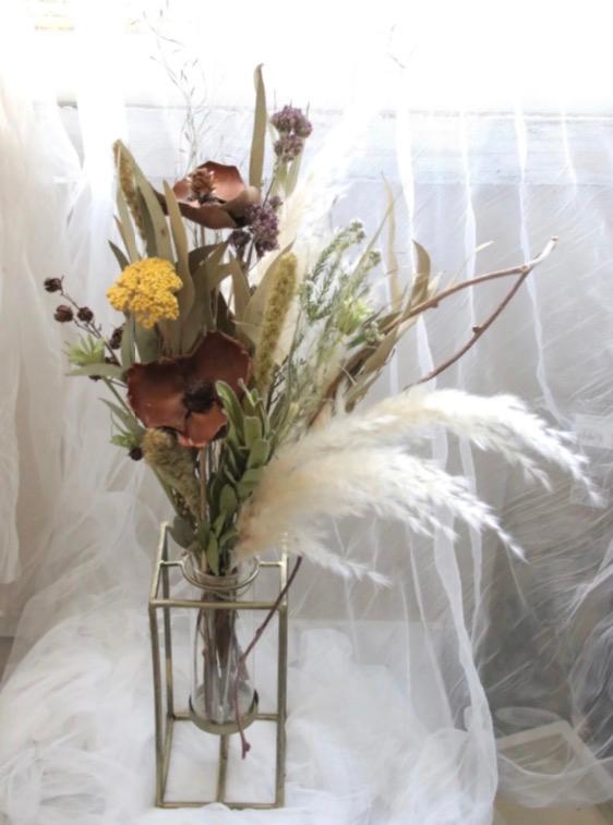 花のある暮らしの始めの一歩セット〜生花もドライフラワーも〜モーヴピンクのブーケとアイアン×ガラスベースとセットで | 11枚目