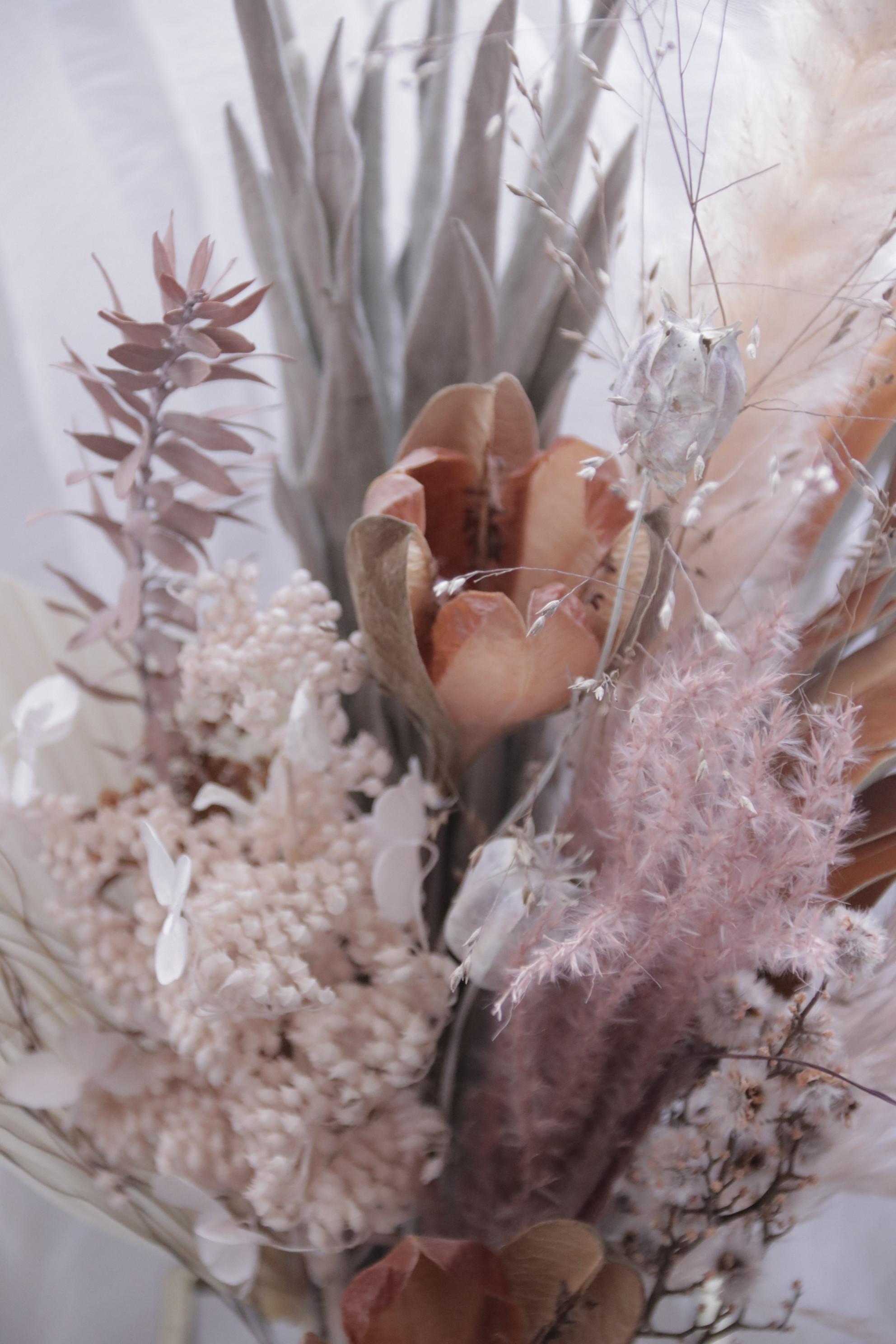 花のある暮らしの始めの一歩セット〜生花もドライフラワーも〜モーヴピンクのブーケとアイアン×ガラスベースとセットで | 7枚目