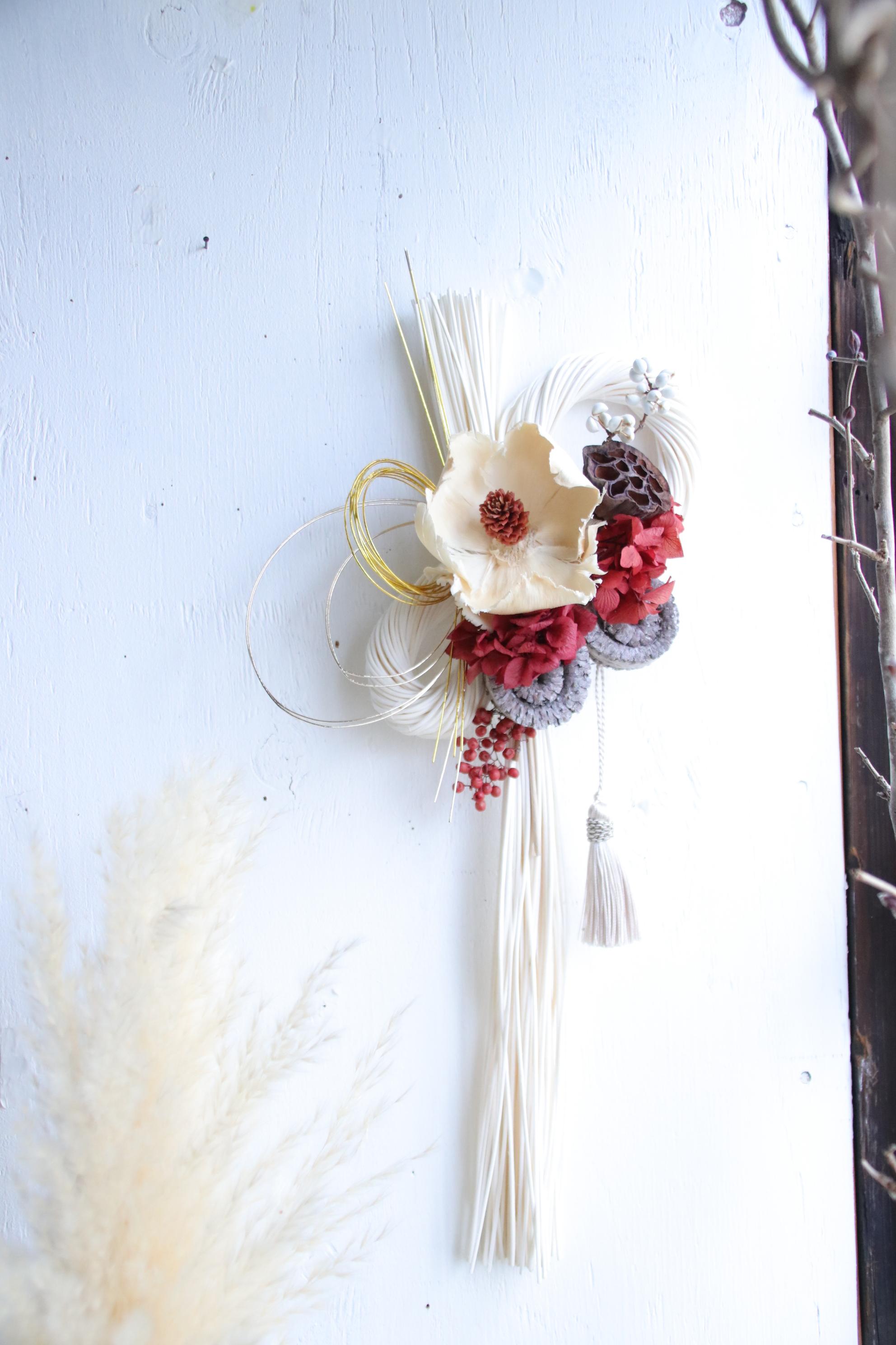 ラタンの注連飾り＊紅白祝い飾り